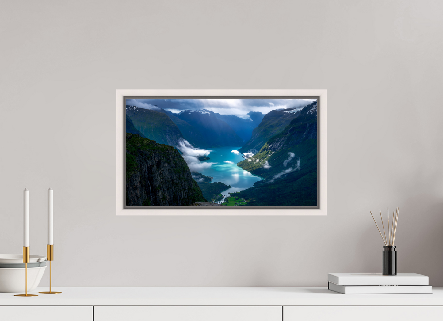 48 x 27 cm, White Frame Lovatnet Lake