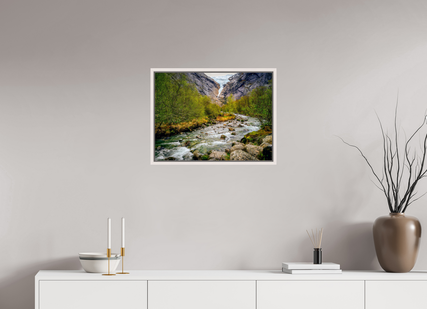 60 x 45 cm, White Frame Briksdal Glacier 2025