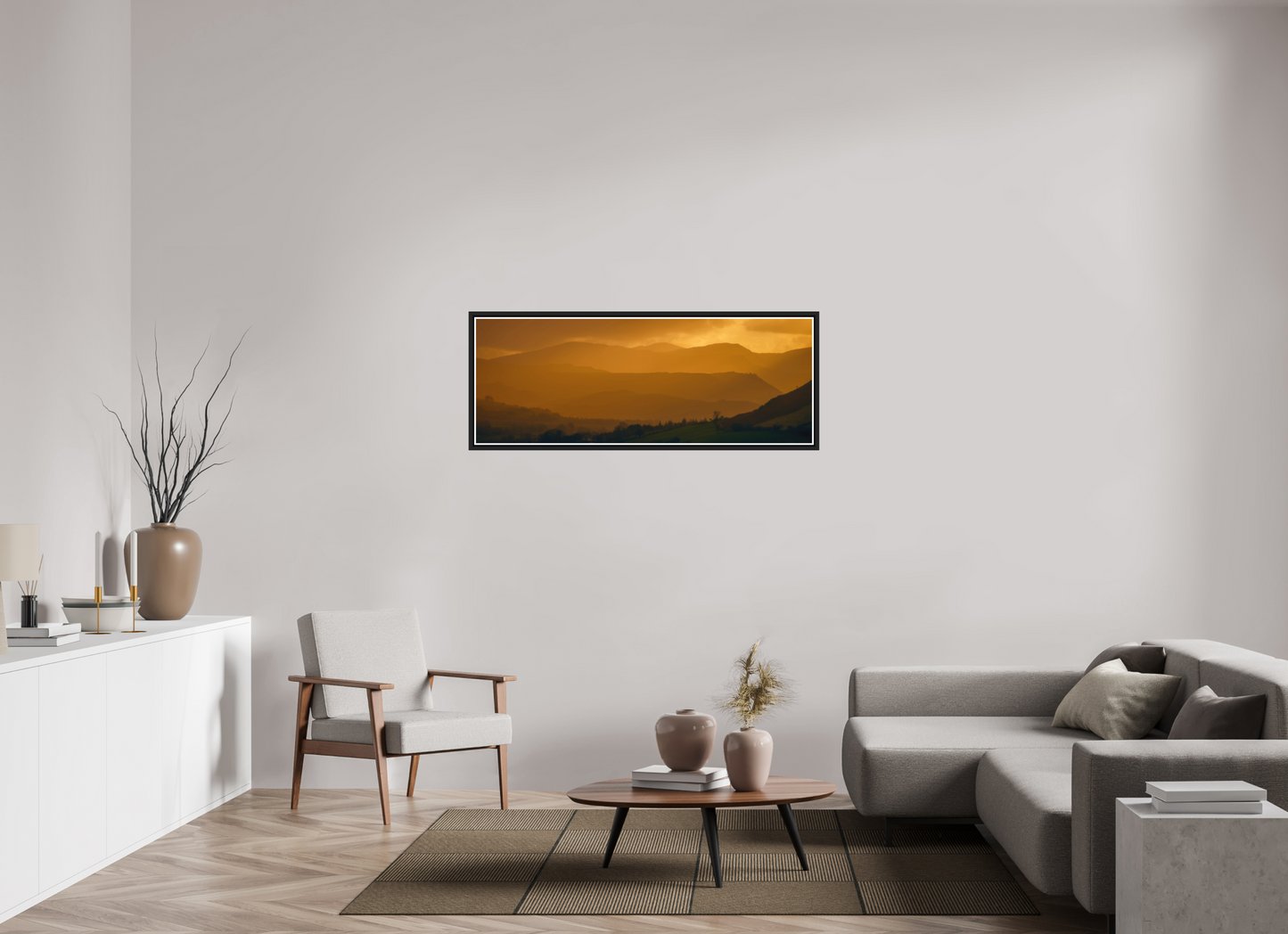 136.1 x 50 cm, Matt Black Frame Lakeland Layers from Near Howe