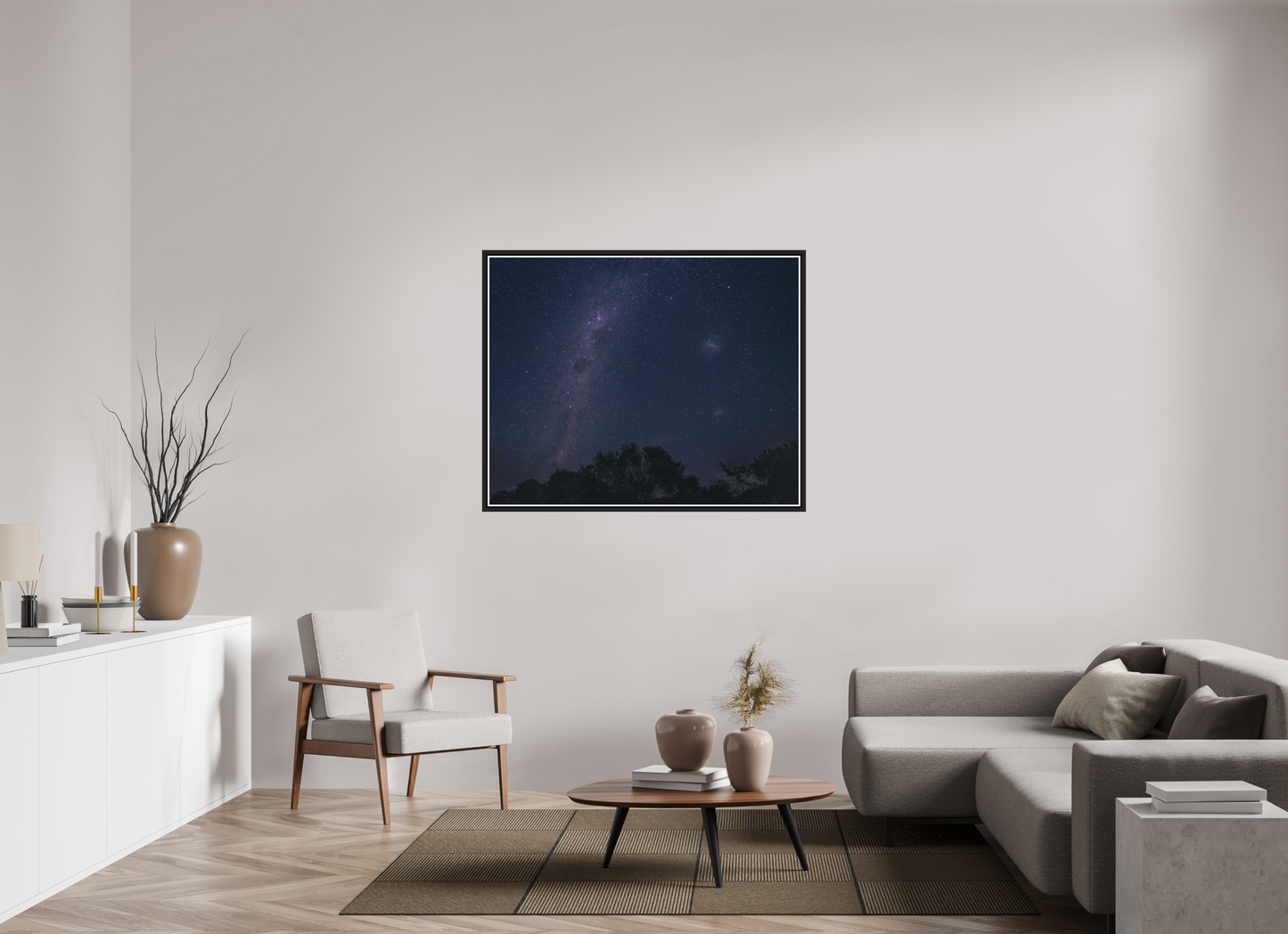 125.2 x 100 cm, Matt Black Frame Southern Milky Way and Magellanic Clouds