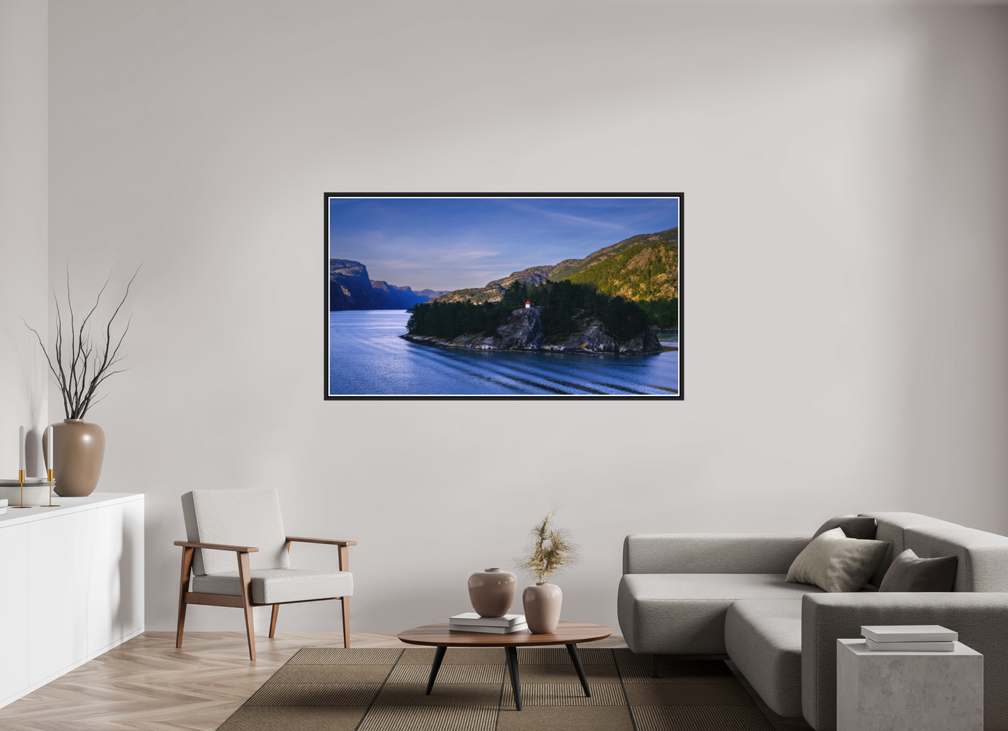 176 x 99 cm, Matt Black Frame Lysefjord Evening