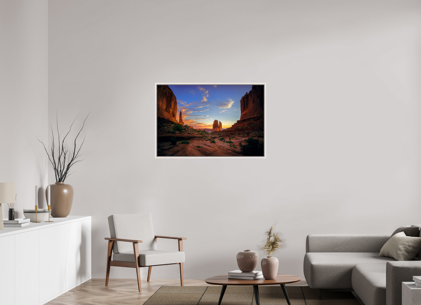 105 x 70 cm, White Frame Park Avenue Trail at Sunrise