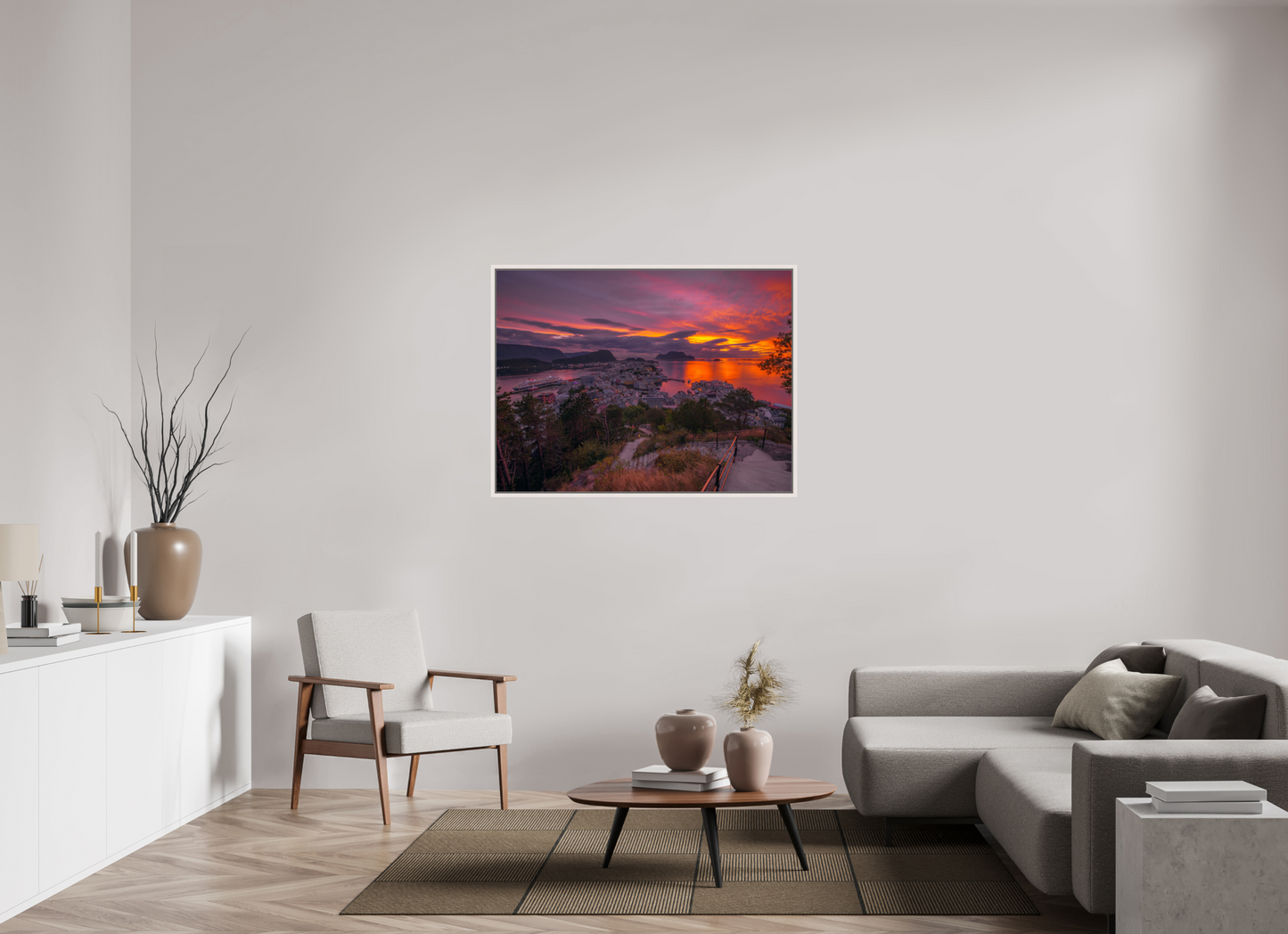 120 x 90 cm, White Frame Balmoral. Alesund Sunset