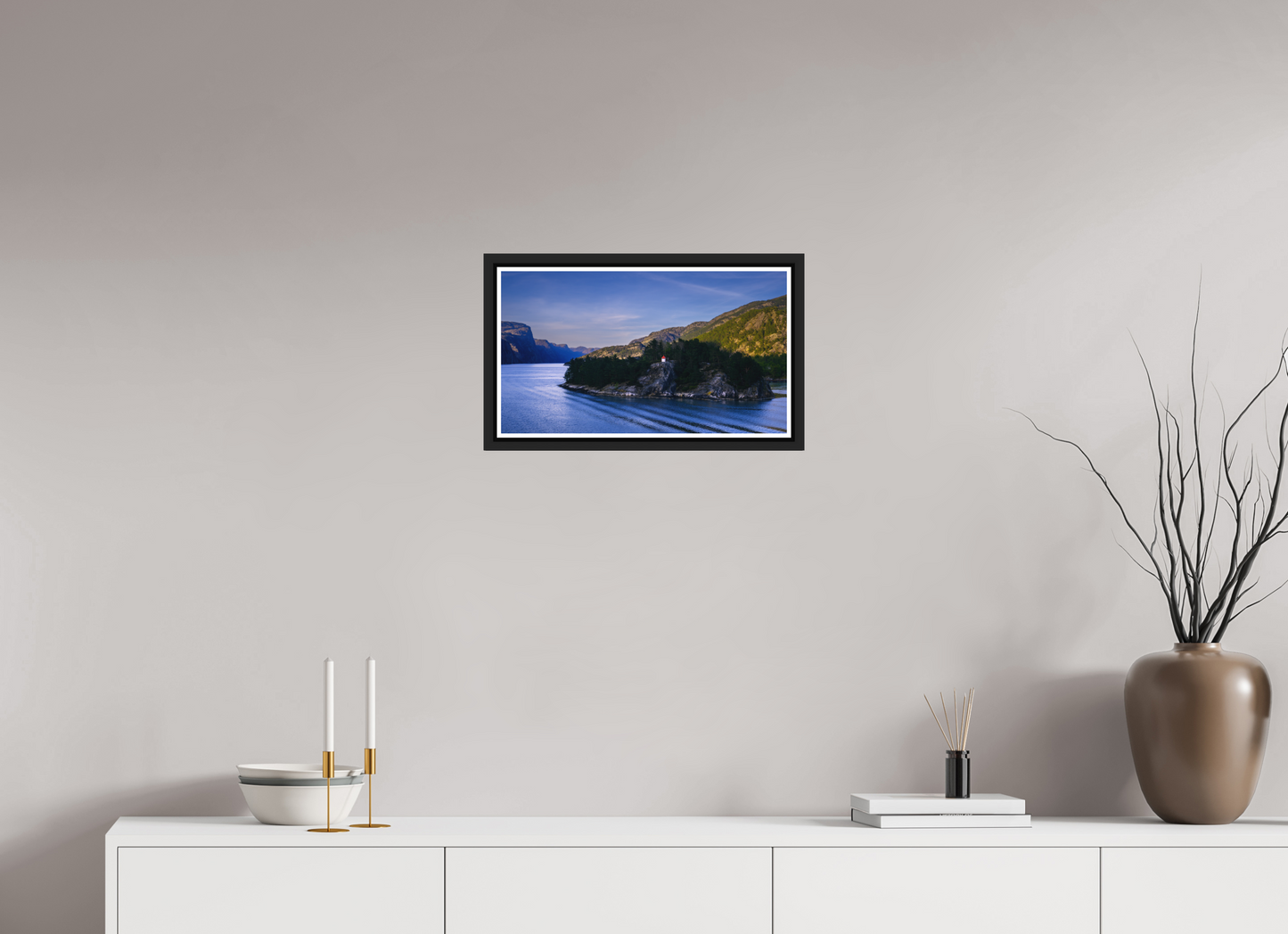 48 x 27 cm, Matt Black Frame Lysefjord Evening