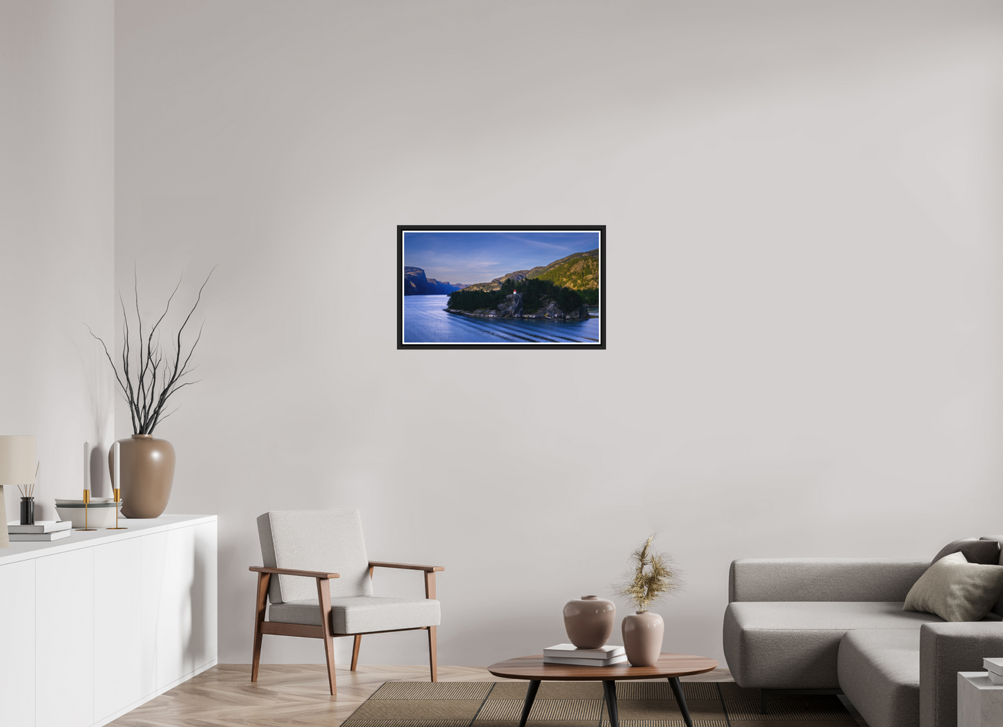 80 x 45 cm, Matt Black Frame Lysefjord Evening