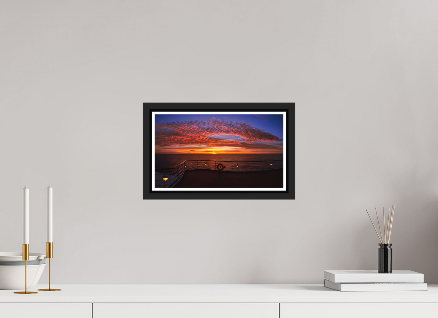 32 x 18 cm, Matt Black Frame Balmoral. Sunset off Norway