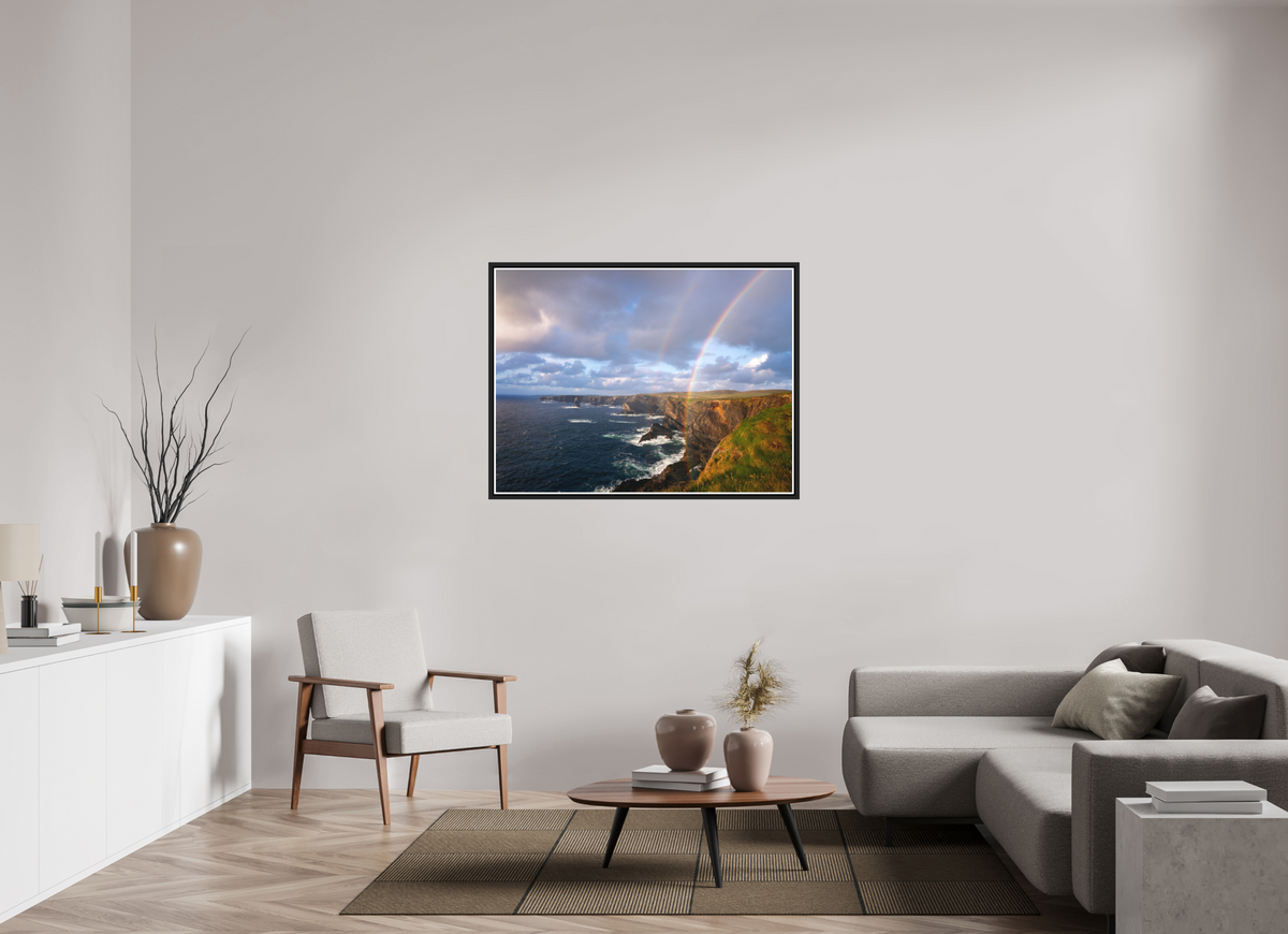 120 x 90 cm, Matt Black Frame Kilkee Cliffs rainbow