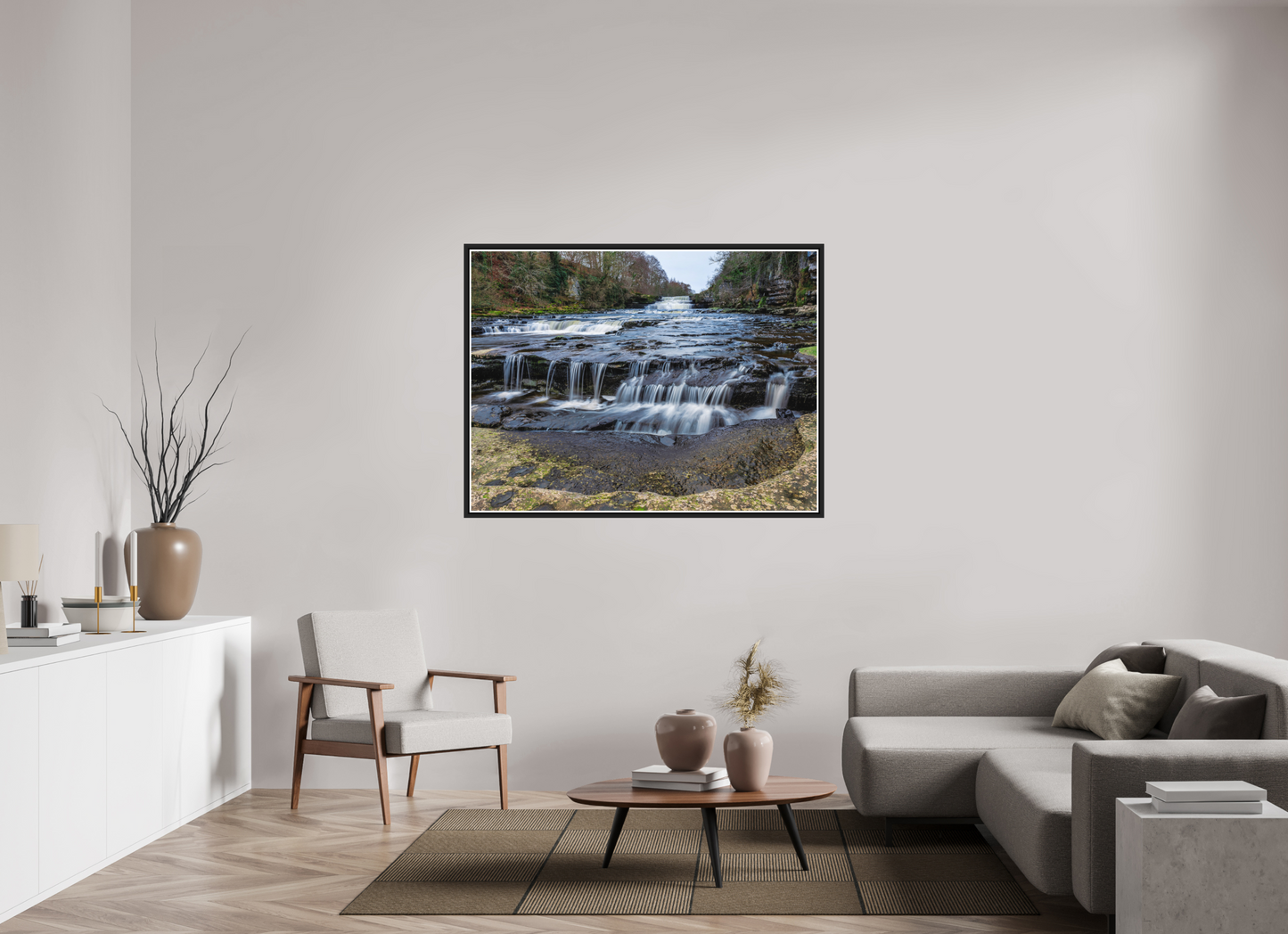 140 x 105 cm, Matt Black Frame Lower Aysgarth Falls