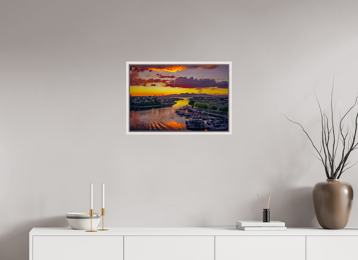 60 x 40 cm, White Frame Lake Havasu City Sunset
