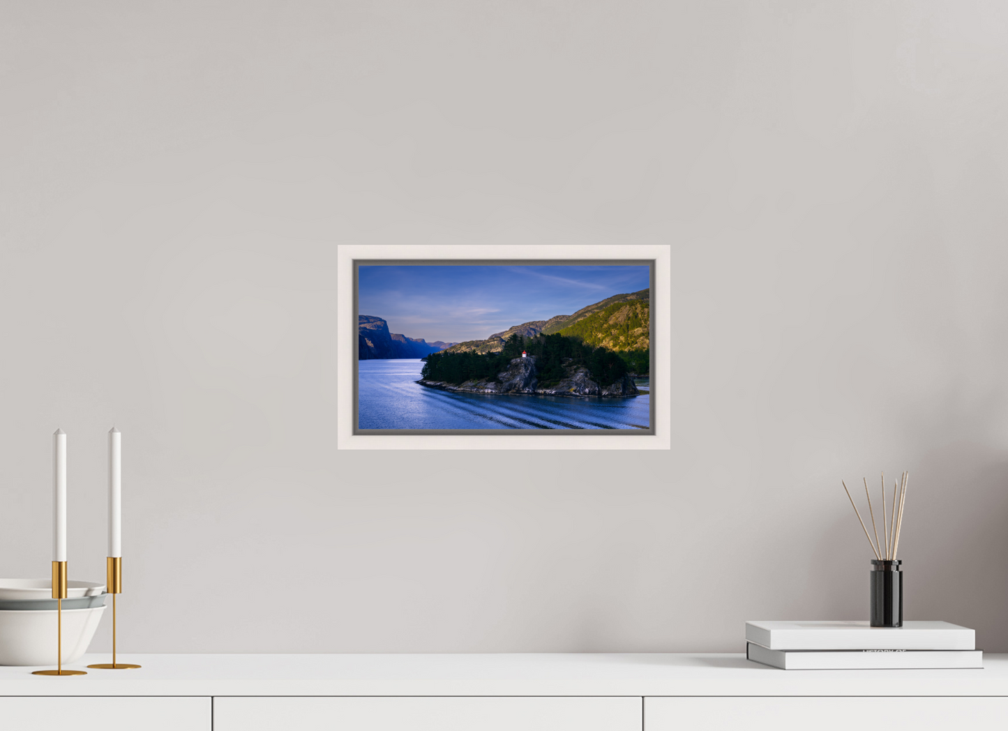 32 x 18 cm, White Frame Lysefjord Evening