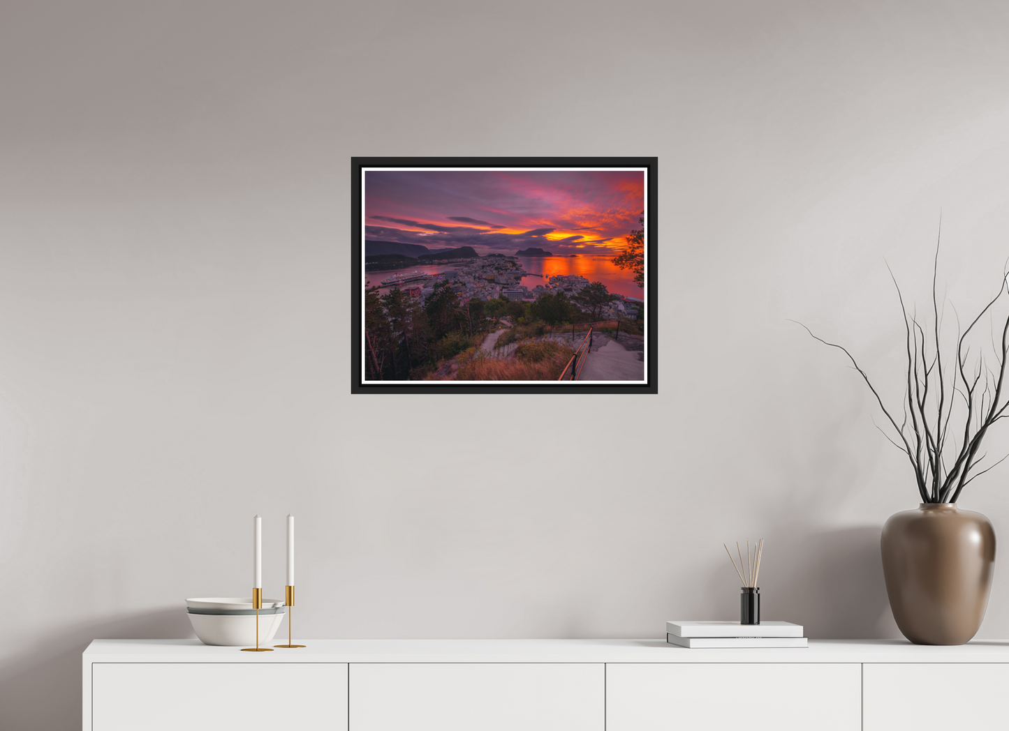 60 x 45 cm, Matt Black Frame Balmoral. Alesund Sunset
