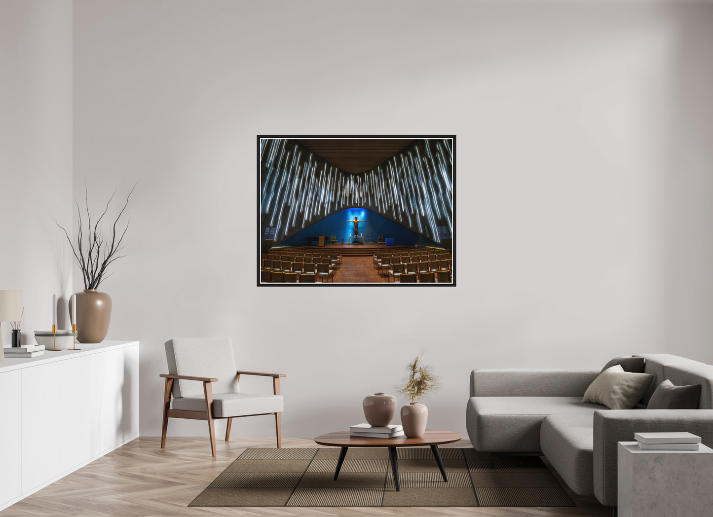 140 x 105 cm, Matt Black Frame Northern Lights Cathedral, Alta