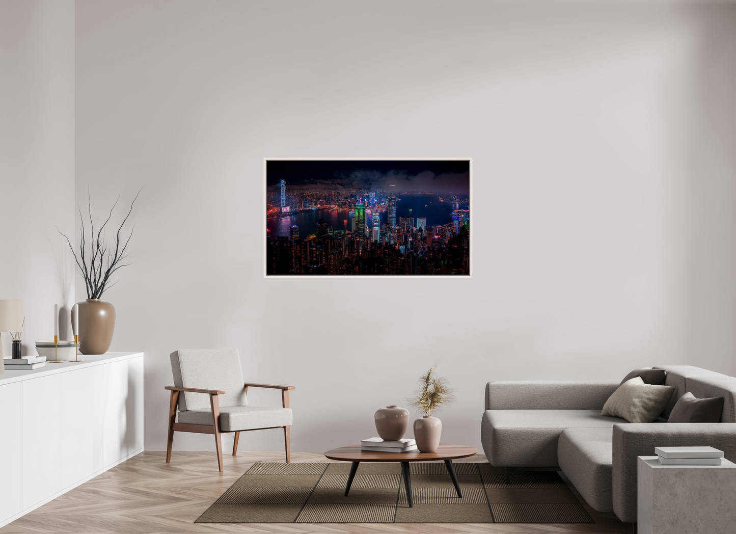 144 x 81 cm, White Frame Hong Kong Skyline from Victoria Peak