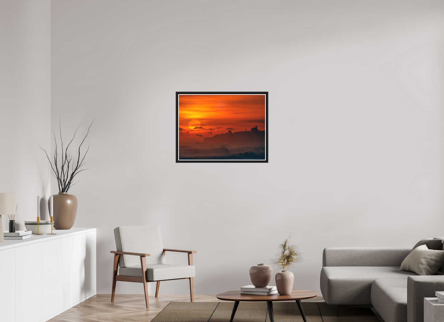 80 x 60 cm, Matt Black Frame January Sunrise. Seaton Sluice