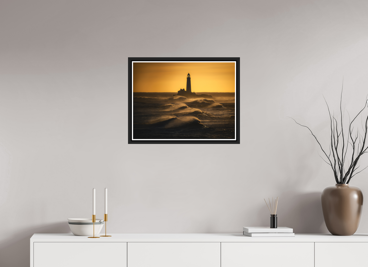 60 x 45 cm, Matt Black Frame St. Mary's January Morning