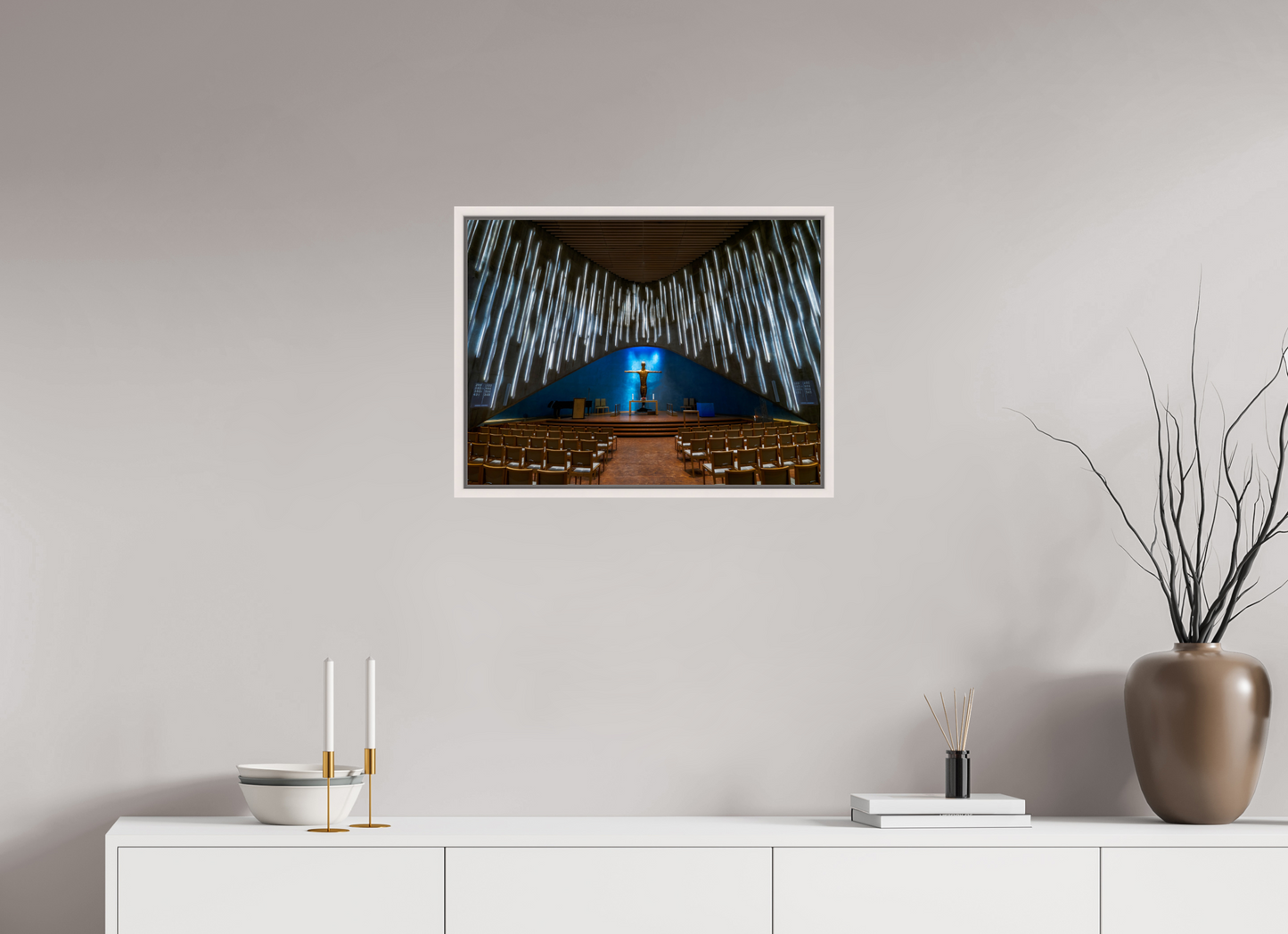 60 x 45 cm, White Frame Northern Lights Cathedral, Alta