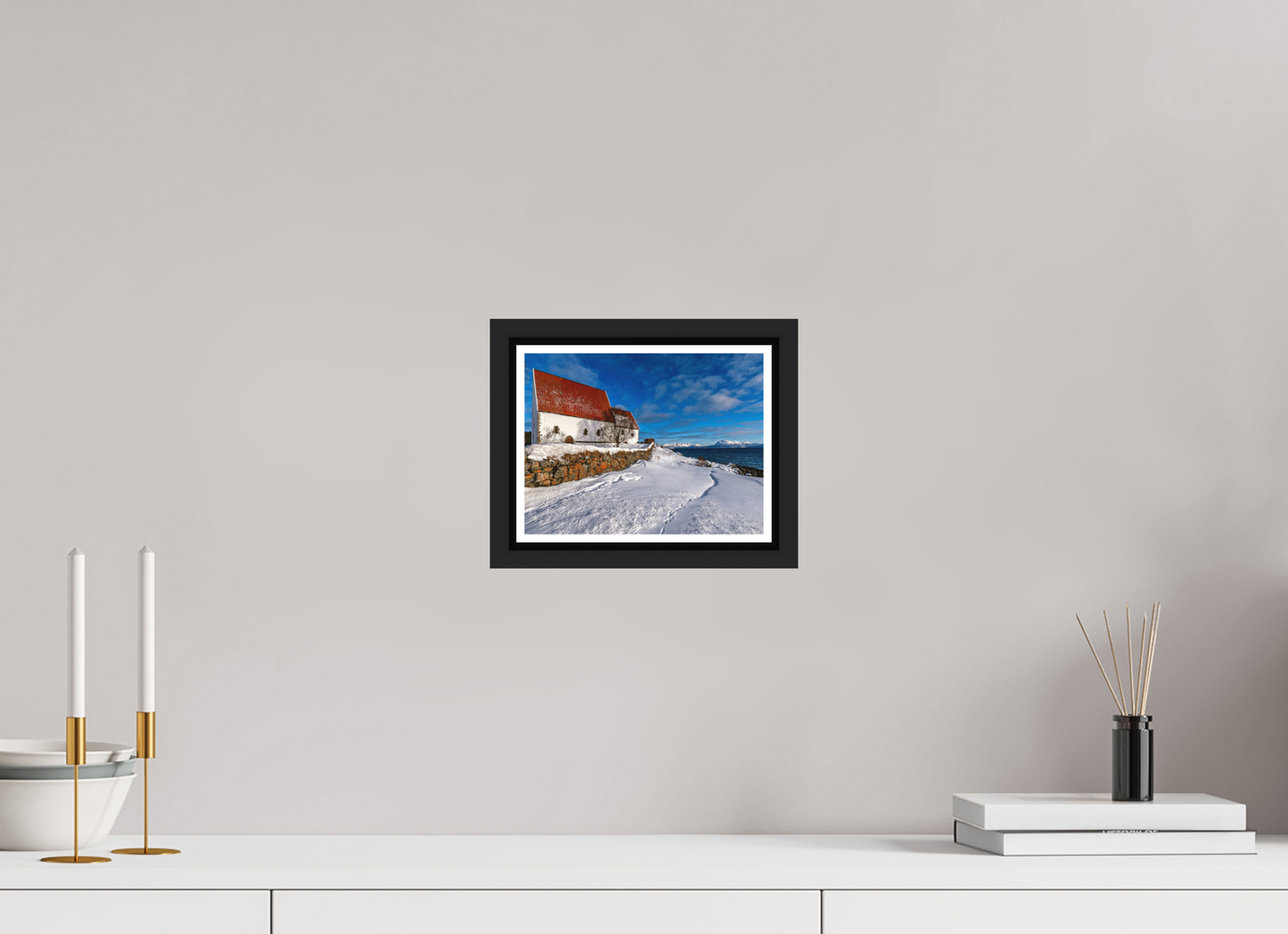 20 x 15 cm, Matt Black Frame Trondenes Church, Harstad