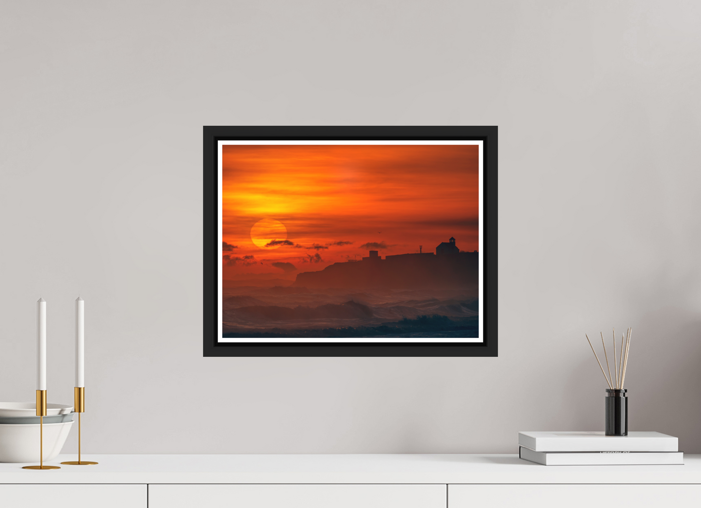 40 x 30 cm, Matt Black Frame January Sunrise. Seaton Sluice