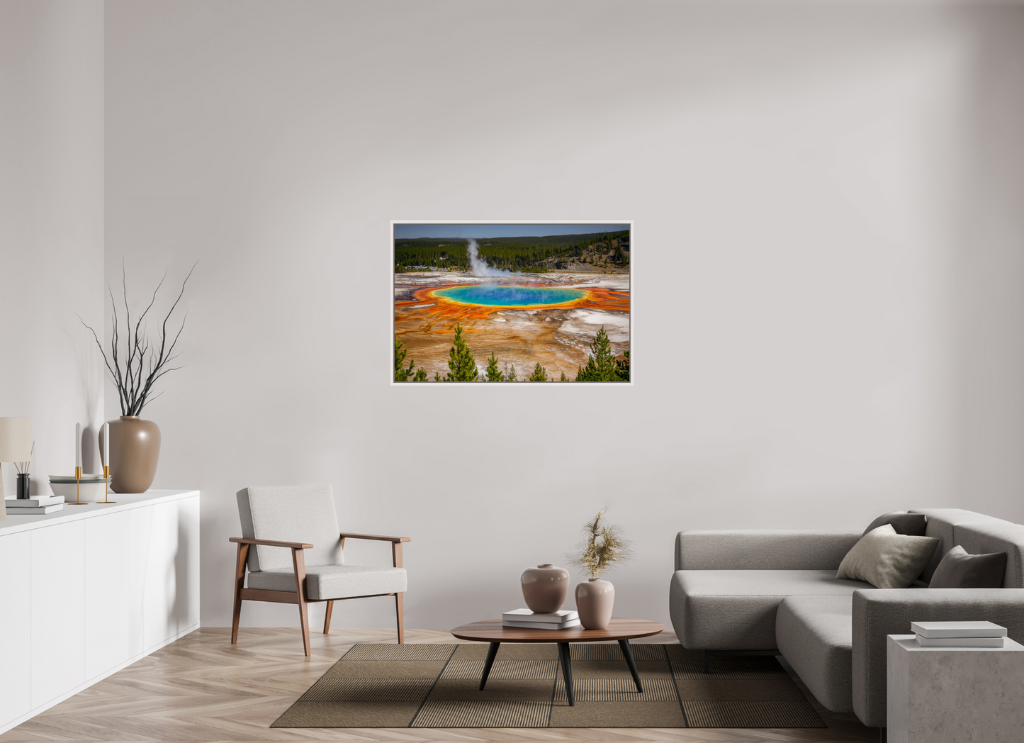120 x 80 cm, White Frame The Grand Prismatic Spring, Yellowstone