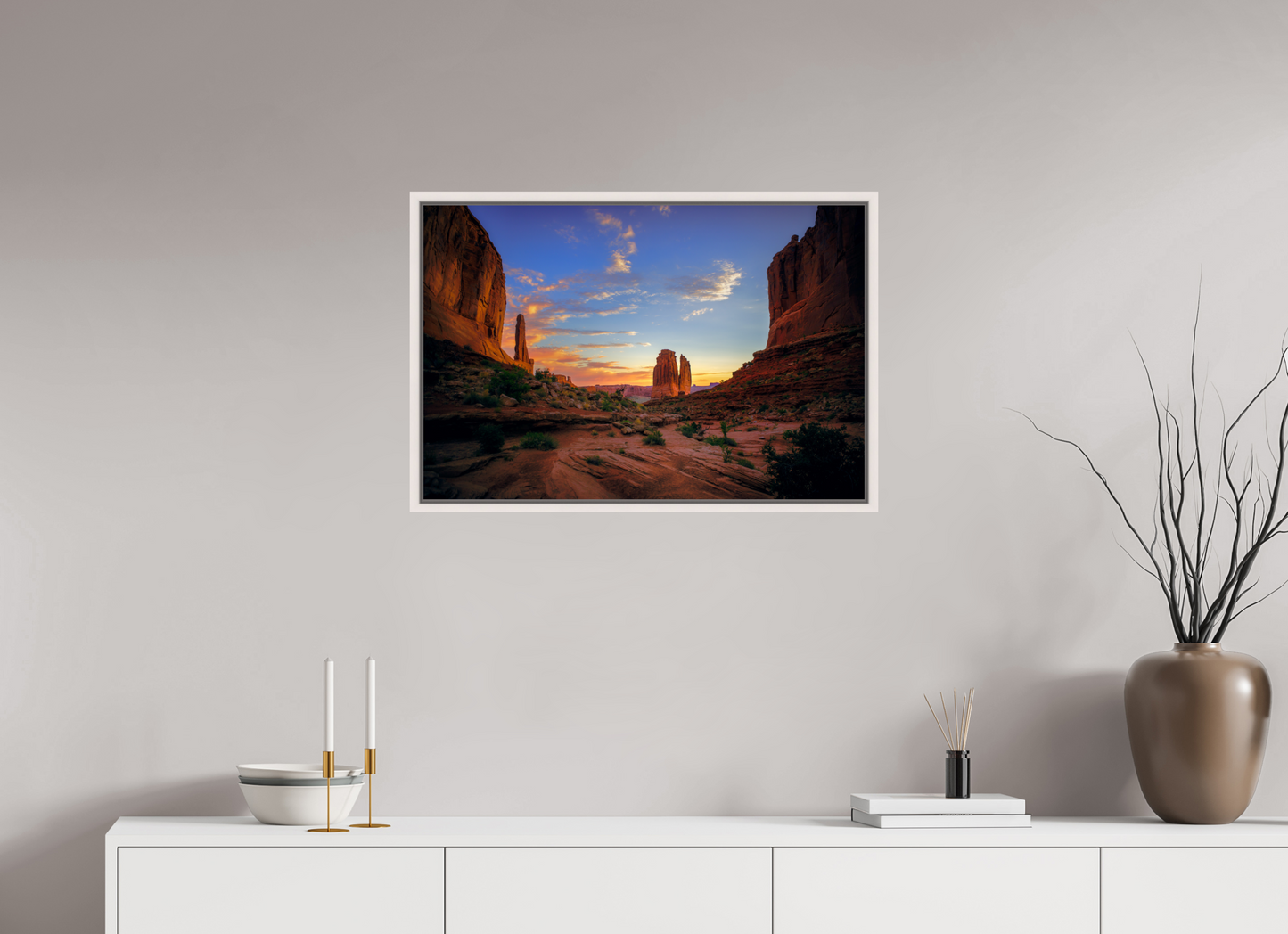75 x 50 cm, White Frame Park Avenue Trail at Sunrise