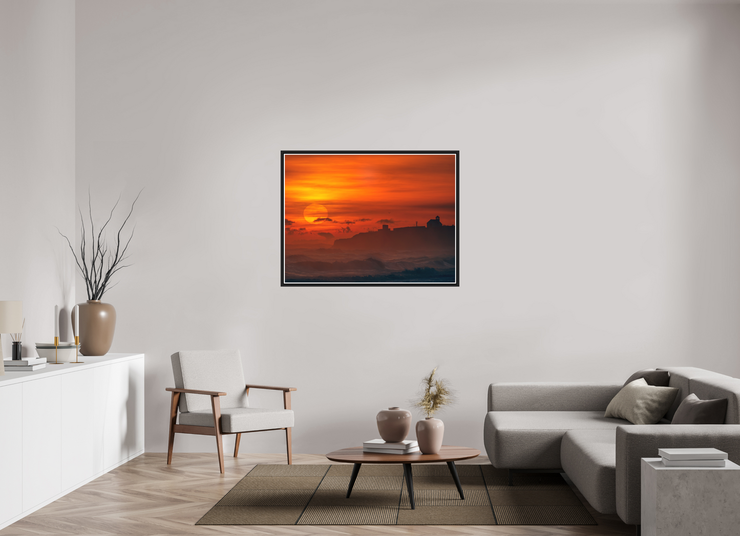 120 x 90 cm, Matt Black Frame January Sunrise. Seaton Sluice