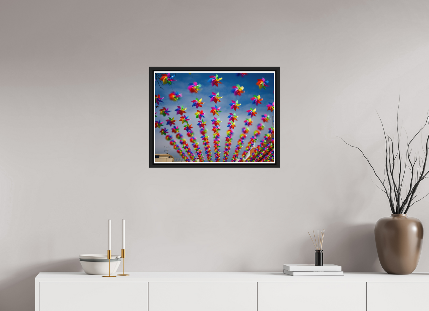60 x 45 cm, Matt Black Frame Cheung Chau Windmills