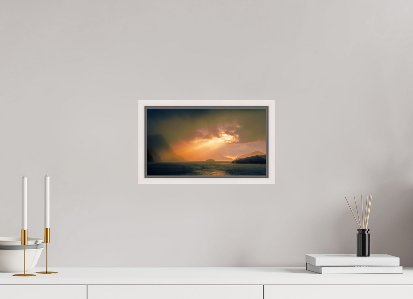32 x 18 cm, White Frame Olden Sunset