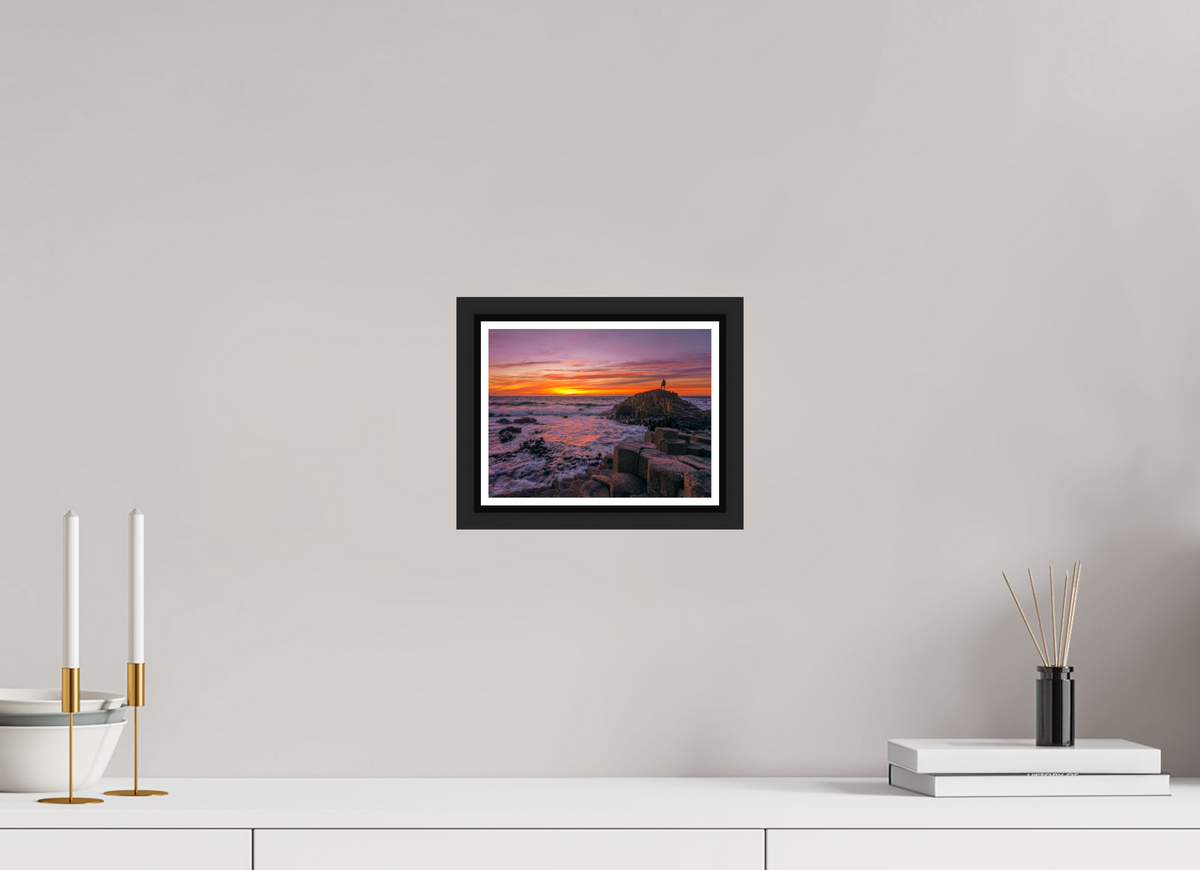 20 x 15 cm, Matt Black Frame Sunset at the Giants Causeway