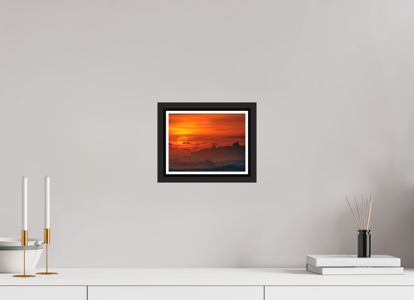 20 x 15 cm, Matt Black Frame January Sunrise. Seaton Sluice