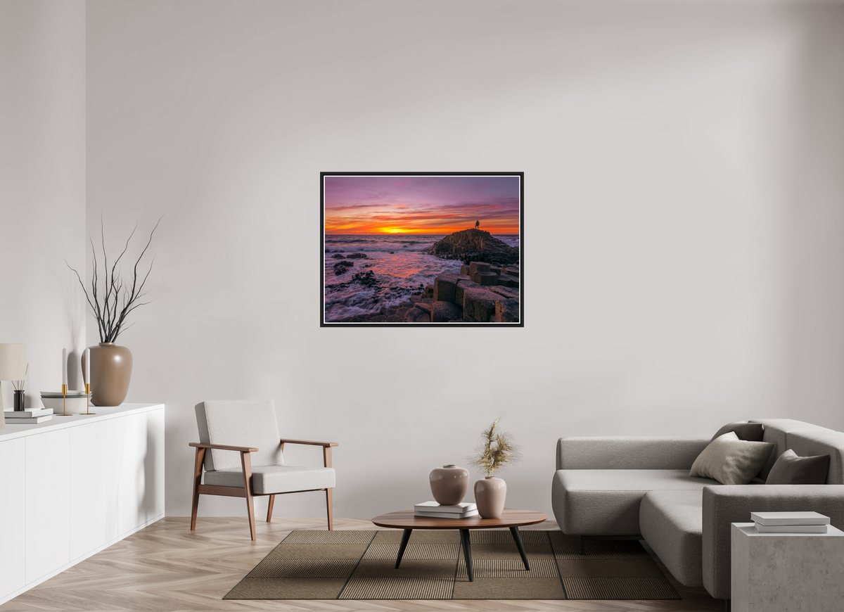 120 x 90 cm, Matt Black Frame Sunset at the Giants Causeway