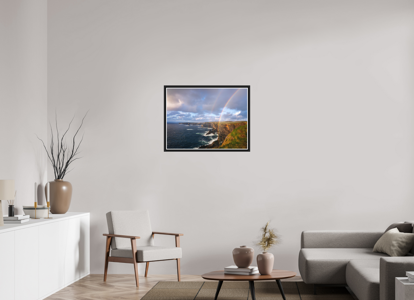 80 x 60 cm, Matt Black Frame Kilkee Cliffs rainbow