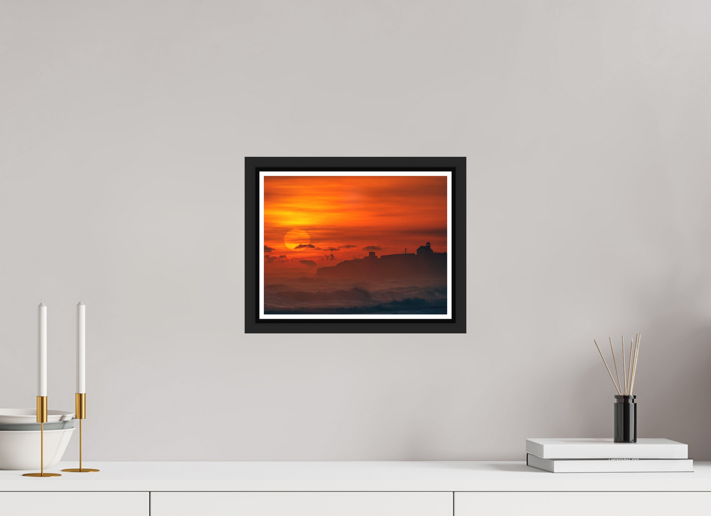 28 x 21 cm, Matt Black Frame January Sunrise. Seaton Sluice