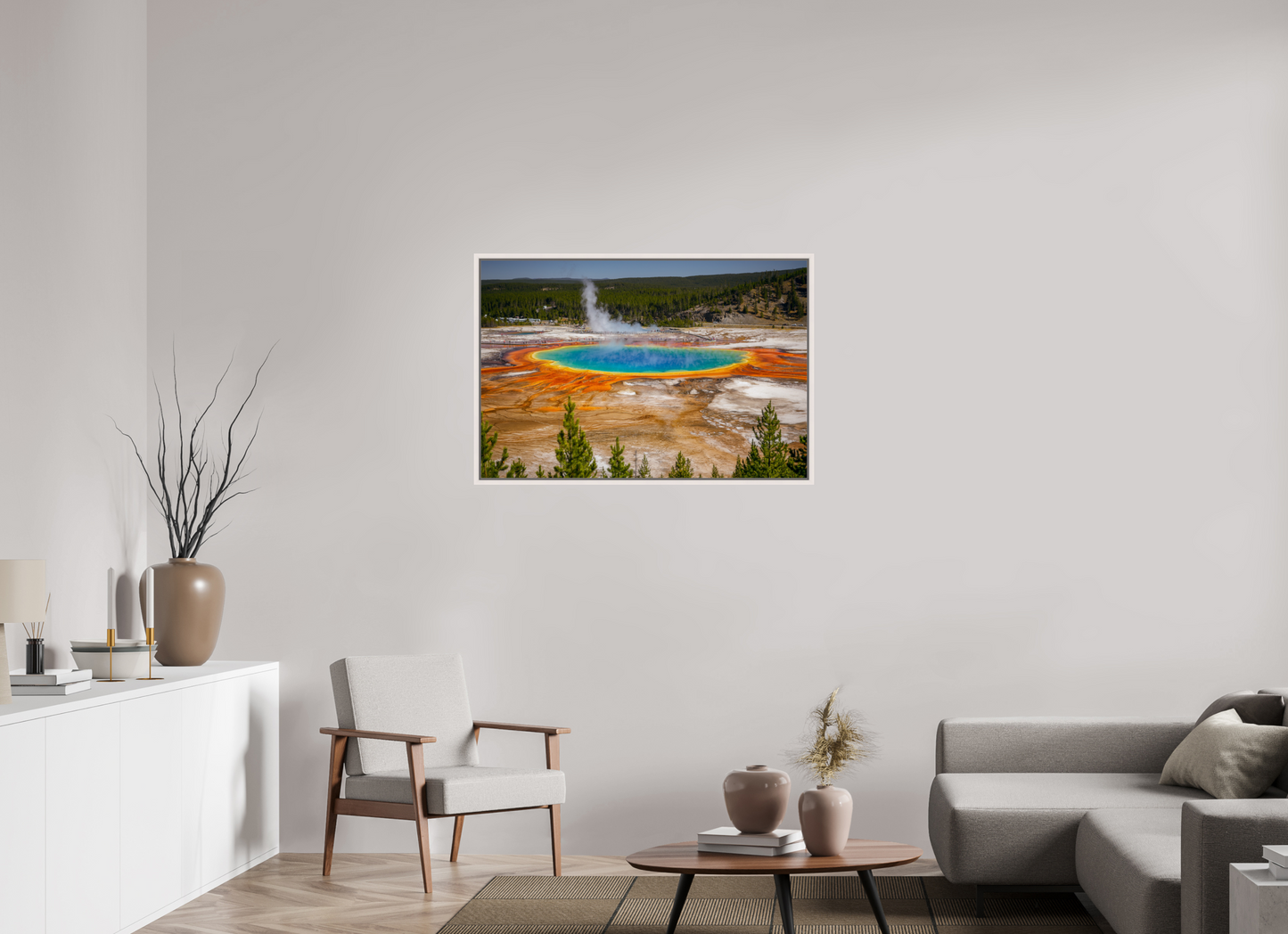 105 x 70 cm, White Frame The Grand Prismatic Spring, Yellowstone