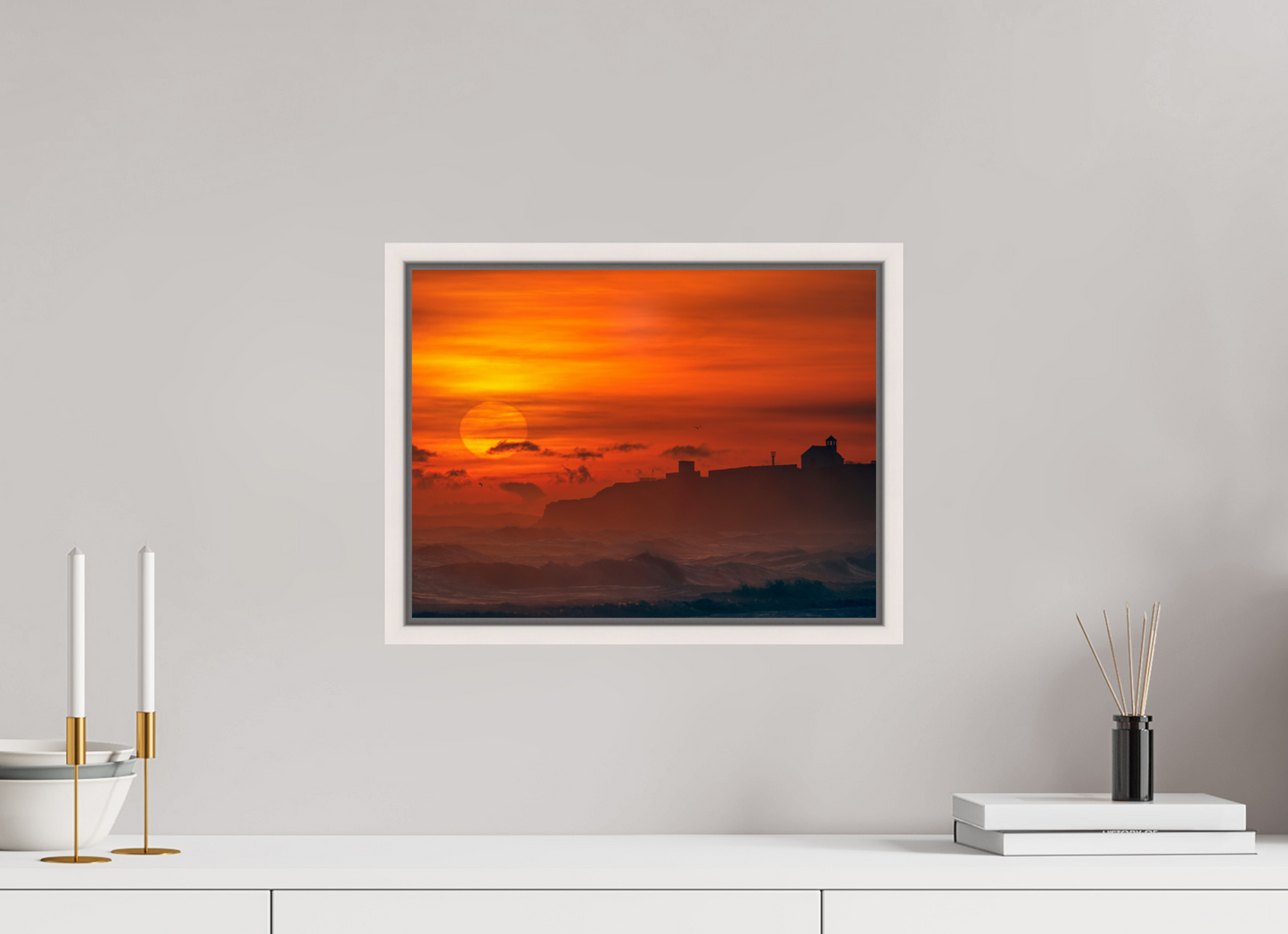40 x 30 cm, White Frame January Sunrise. Seaton Sluice