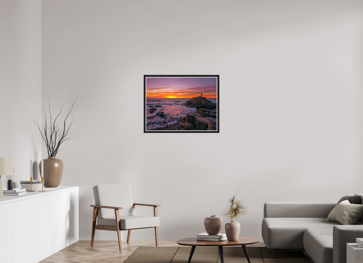 80 x 60 cm, Matt Black Frame Sunset at the Giants Causeway