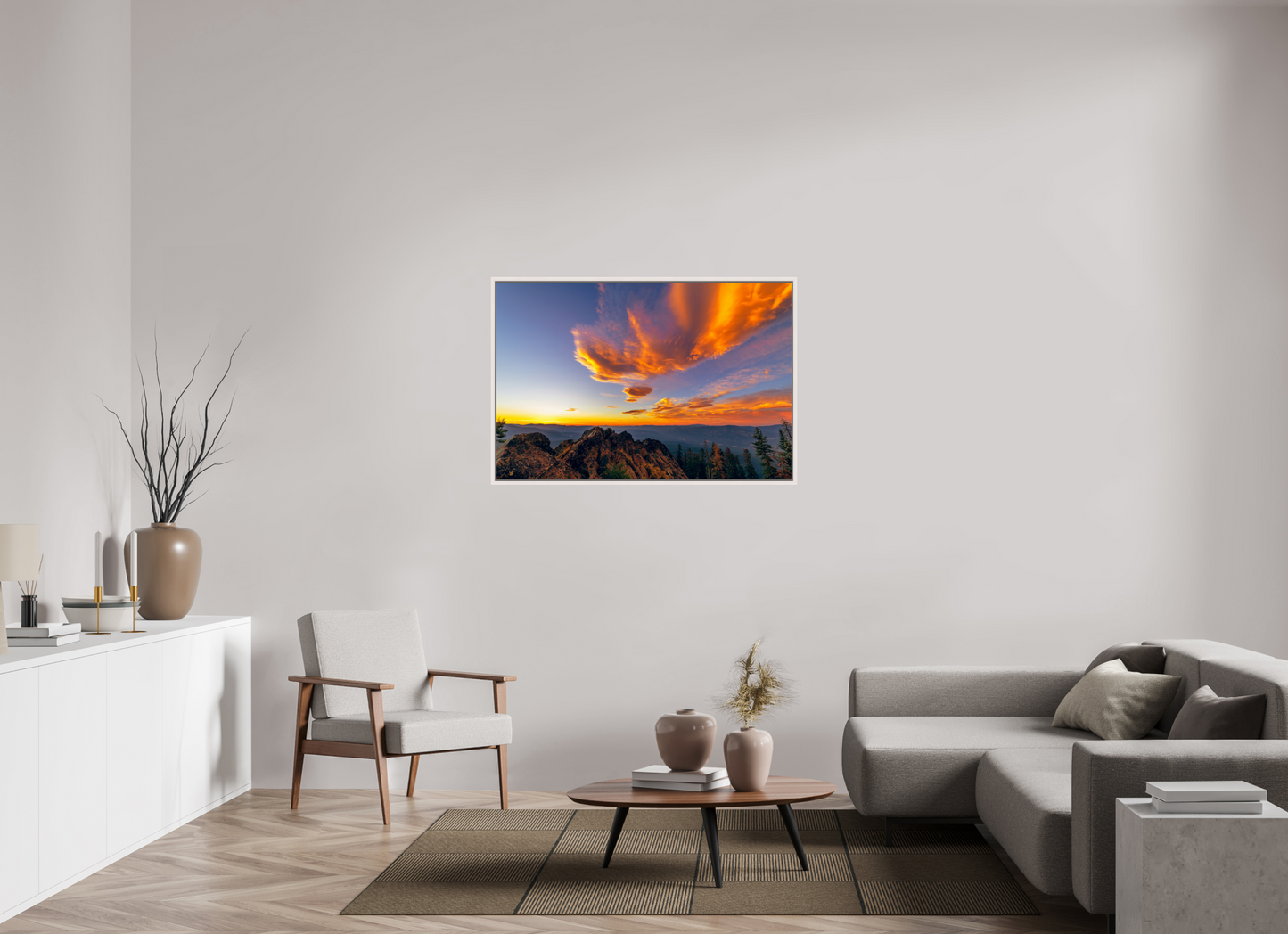 120 x 80 cm, White Frame Mills Peak Sunset