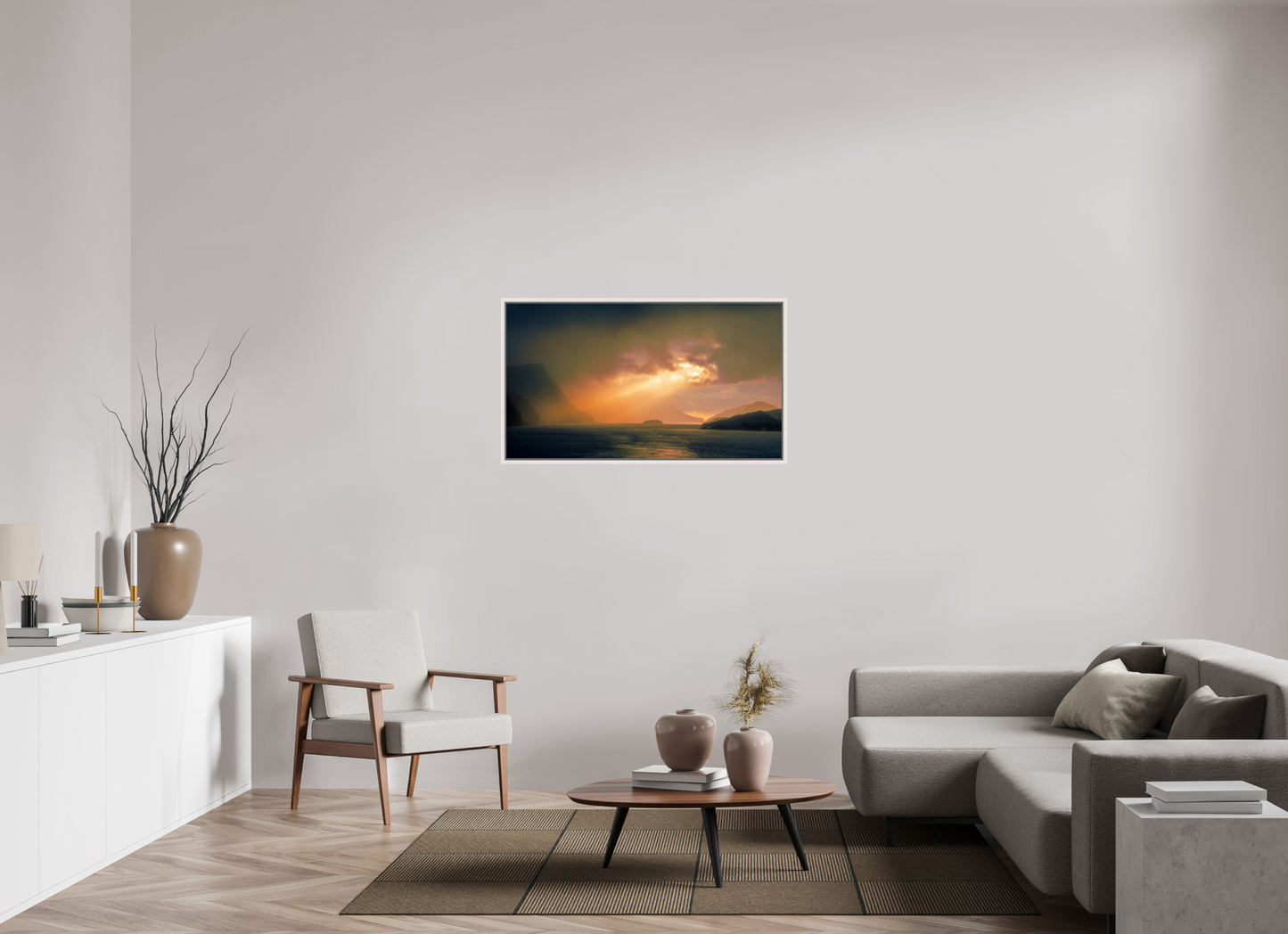 112 x 63 cm, White Frame Olden Sunset