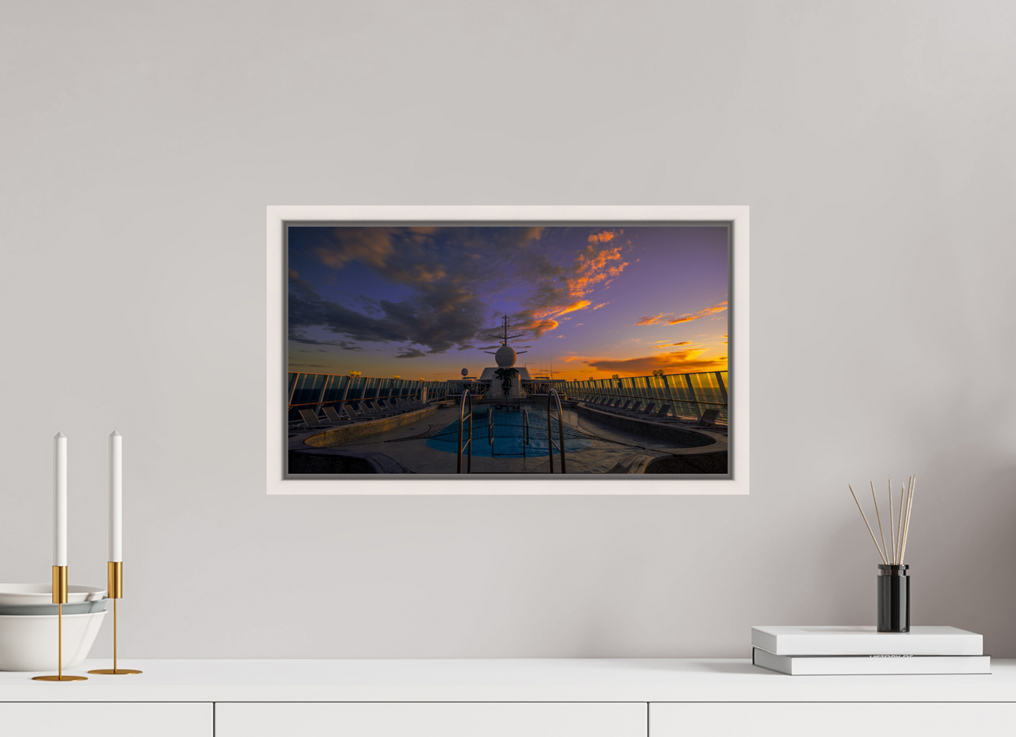 48 x 27 cm, White Frame Balmoral Sunset by the Pool