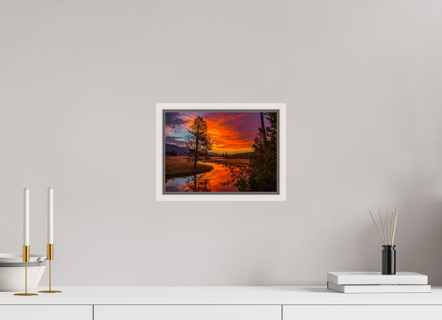 28 x 20 cm, White Frame Yellowstone Sunrise