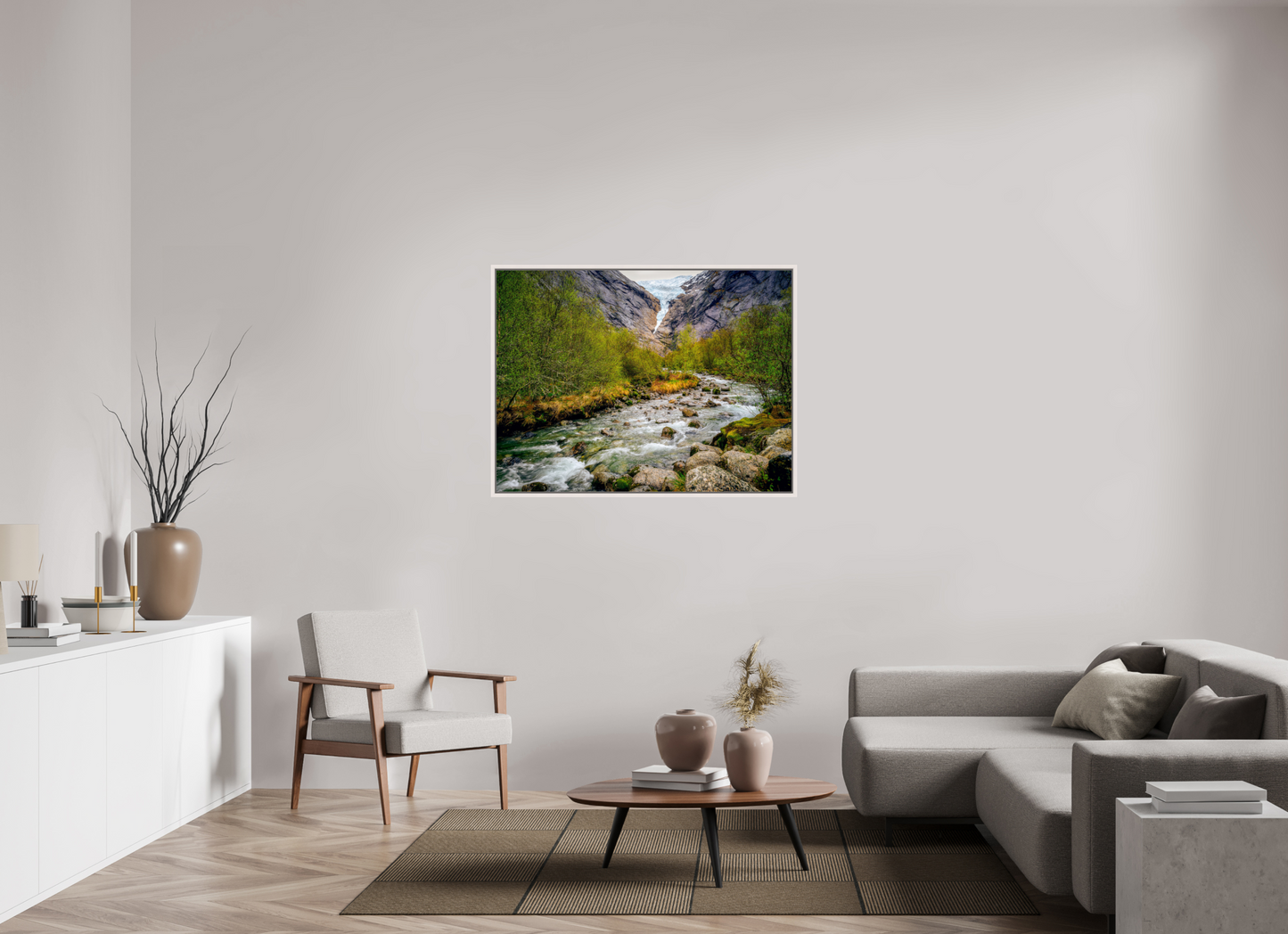 120 x 90 cm, White Frame Briksdal Glacier 2025