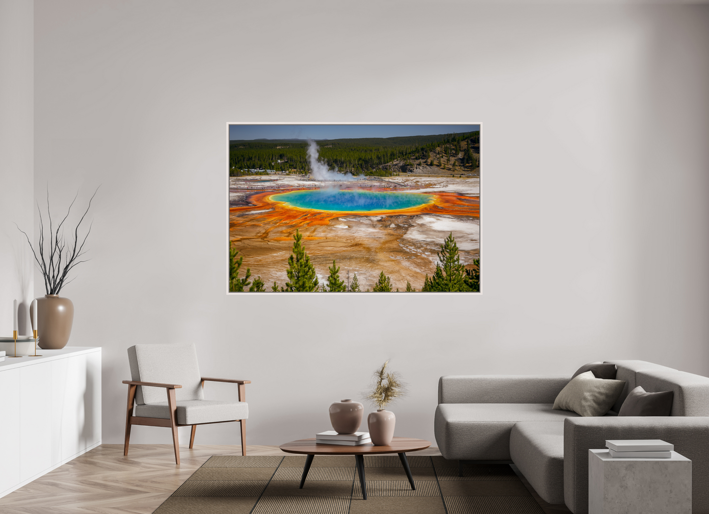 180 x 120 cm, White Frame The Grand Prismatic Spring, Yellowstone