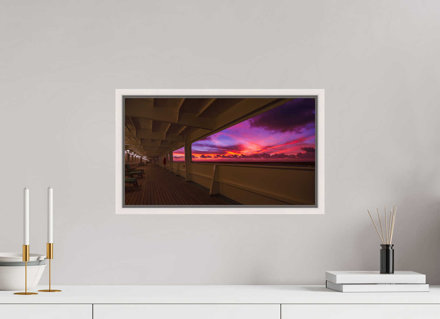 48 x 27 cm, White Frame Bolette. Sunset leaving Ponta Delgada