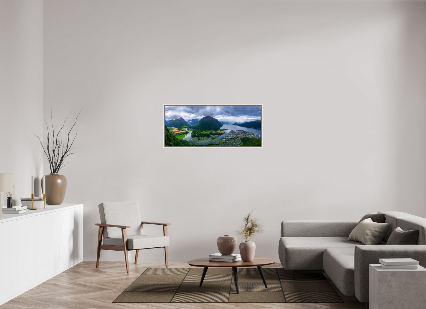 118.4 x 50 cm, White Frame Andalsnes View from the Rampestreken
