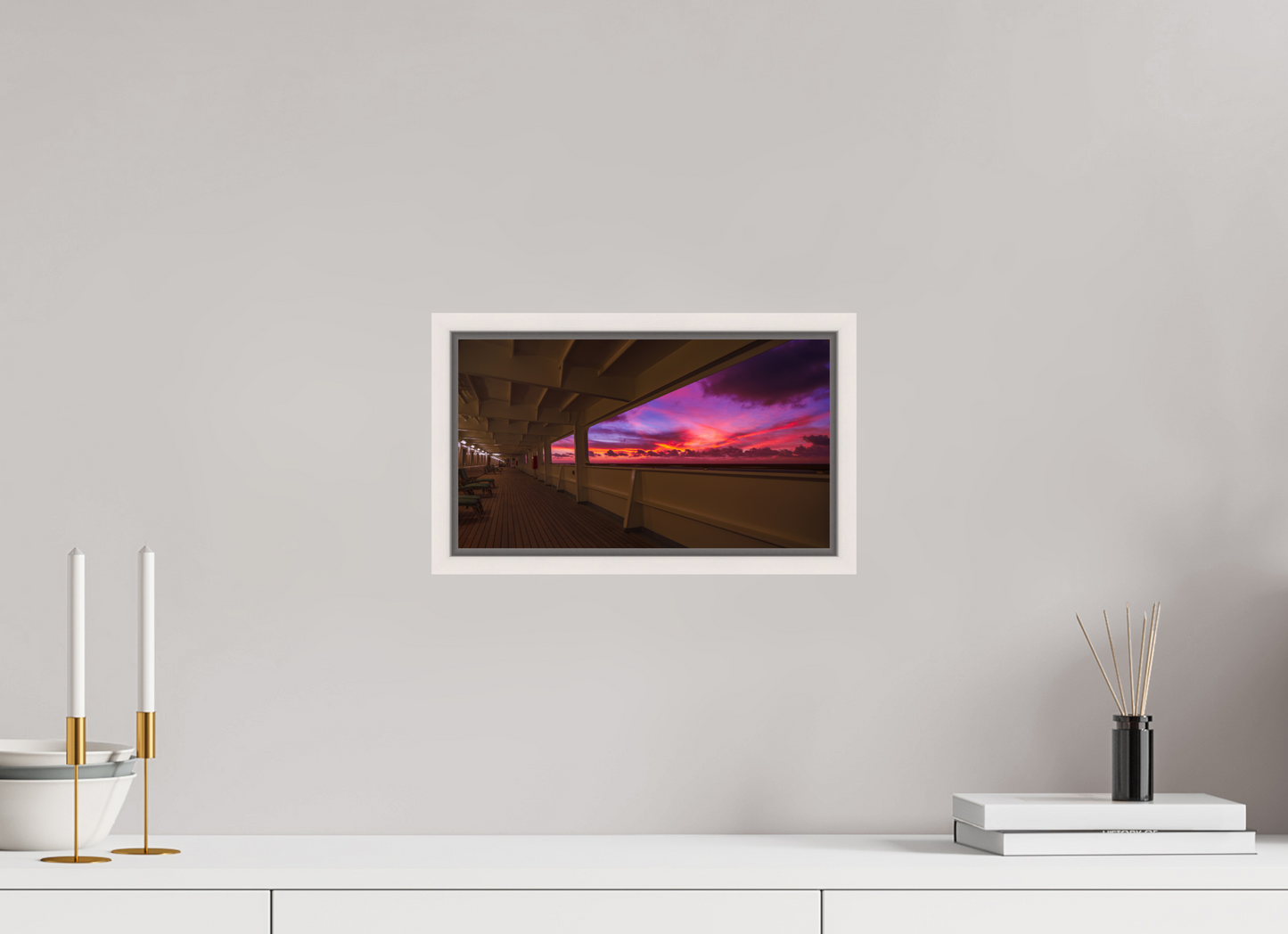 32 x 18 cm, White Frame Bolette. Sunset leaving Ponta Delgada