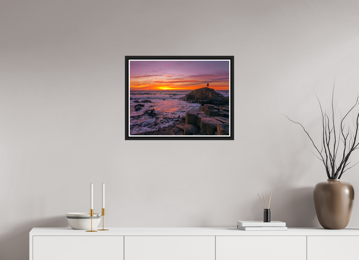 60 x 45 cm, Matt Black Frame Sunset at the Giants Causeway