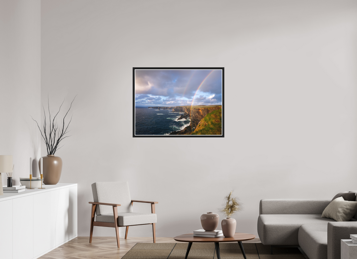 100 x 75 cm, Matt Black Frame Kilkee Cliffs rainbow