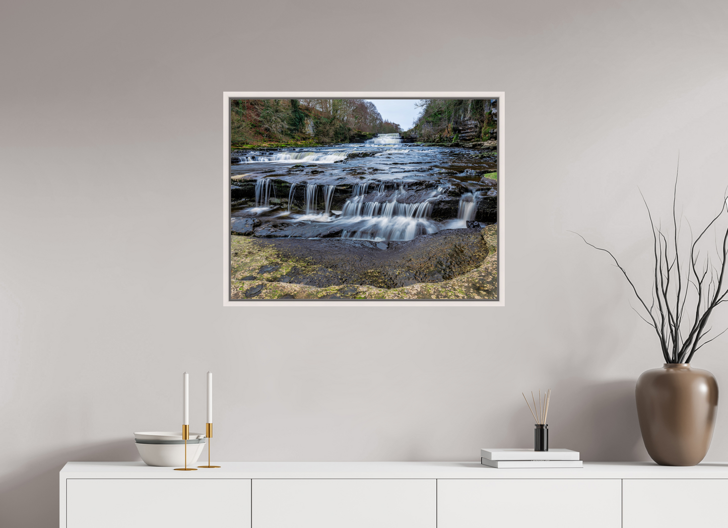 80 x 60 cm, White Frame Lower Aysgarth Falls