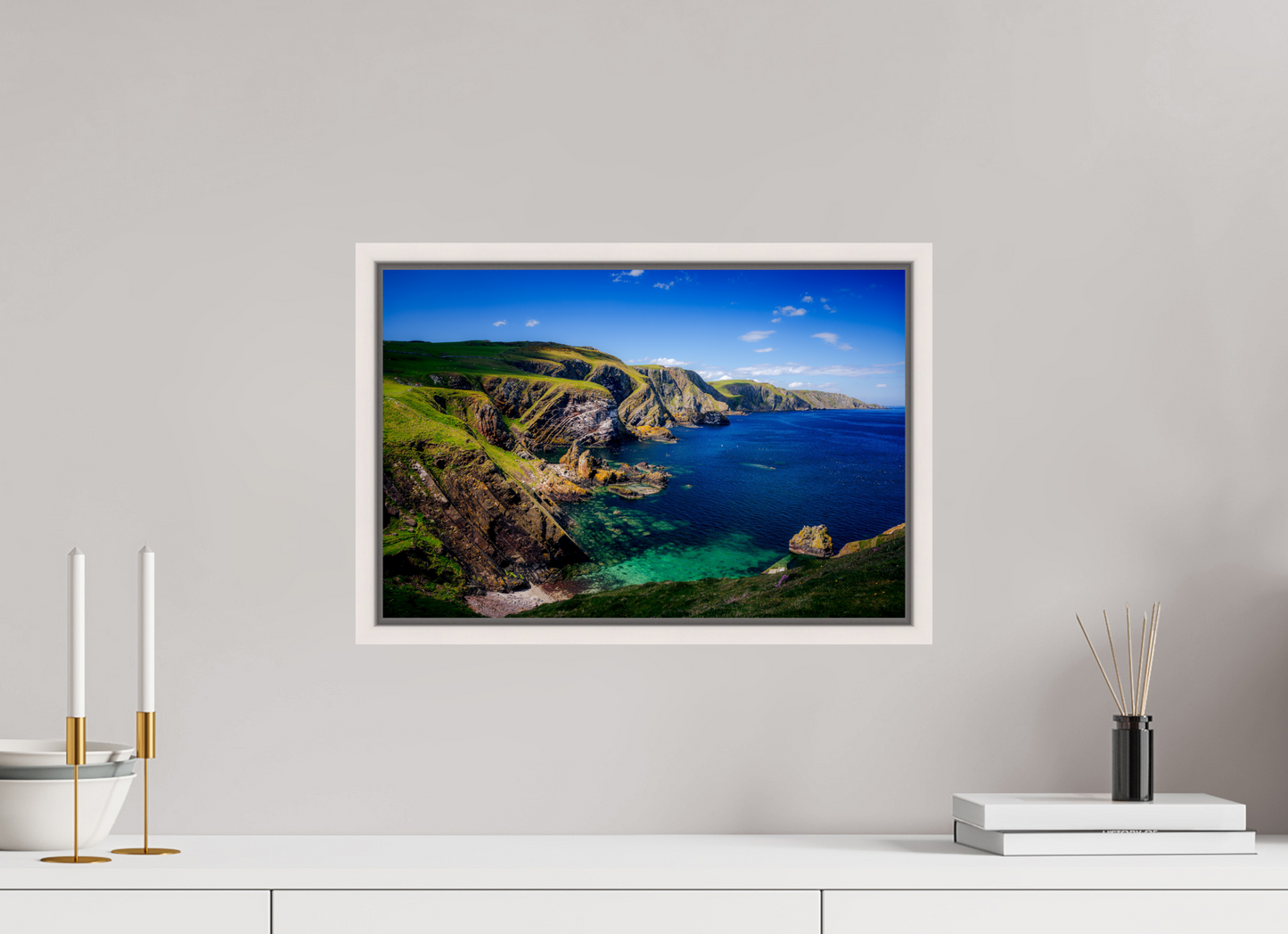 45 x 30 cm, White Frame Looking west Near St Abbs Head