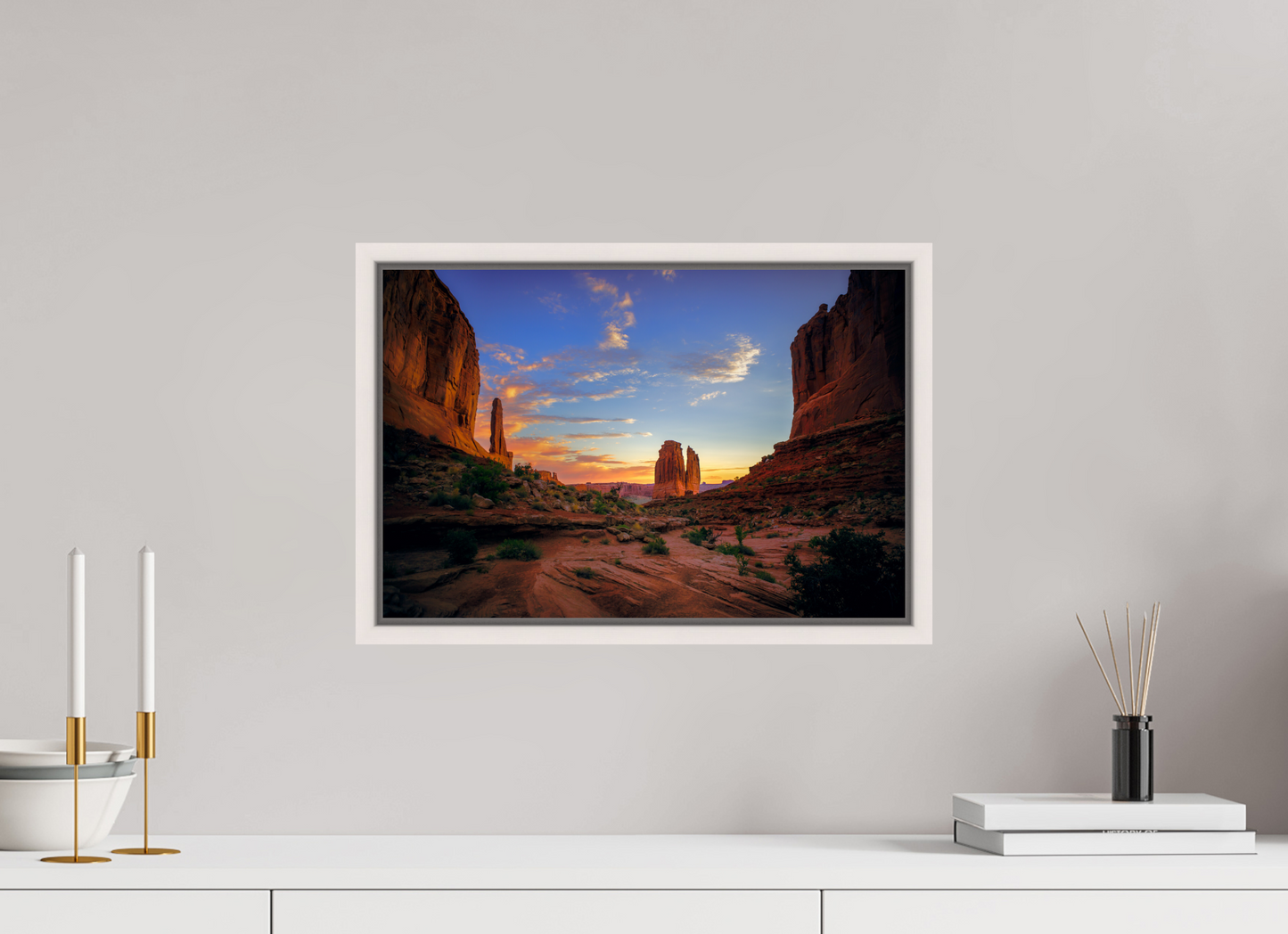 45 x 30 cm, White Frame Park Avenue Trail at Sunrise