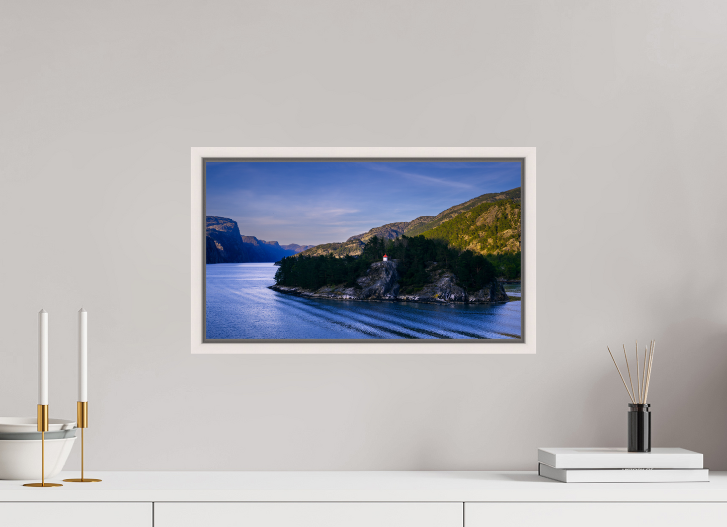 48 x 27 cm, White Frame Lysefjord Evening